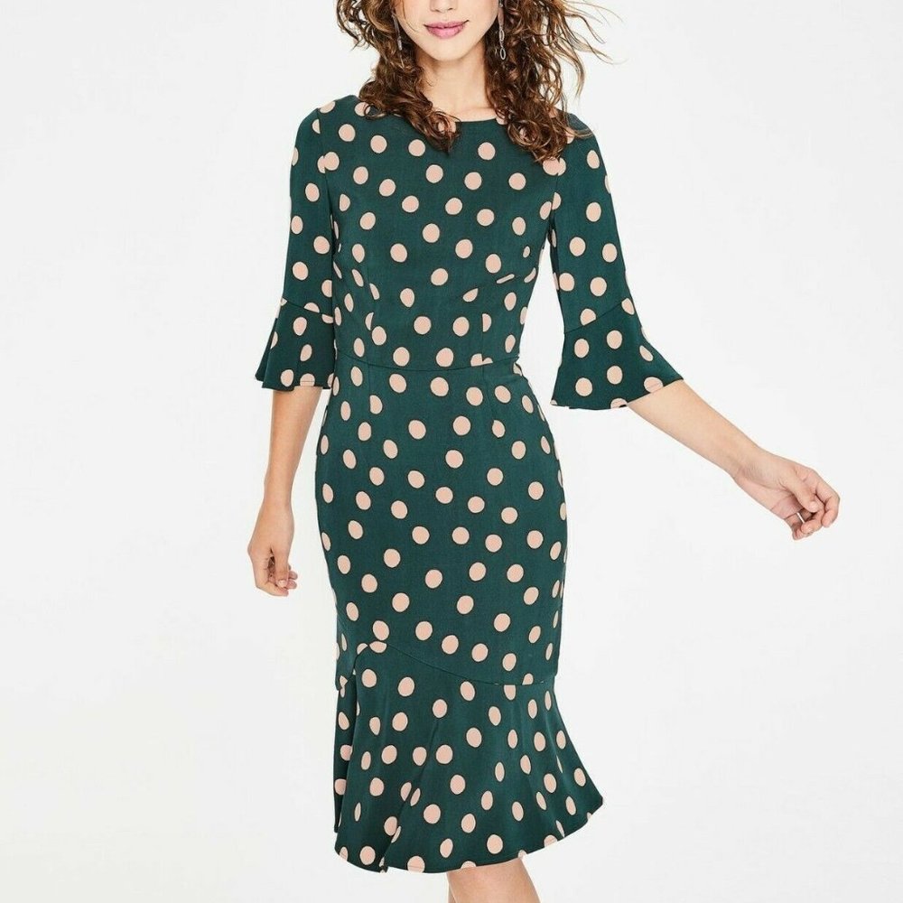 Boden Green Polka Dot Midi Dress
